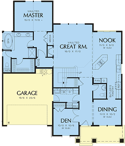 Bungalow, Craftsman House Plan 81232 with 3 Beds, 3 Baths, 2 Car Garage First Level Plan