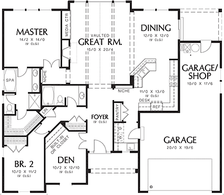 Craftsman House Plan 81237 with 2 Beds, 2 Baths, 3 Car Garage First Level Plan