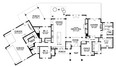 Craftsman House Plan 81238 with 3 Beds, 3 Baths, 3 Car Garage First Level Plan