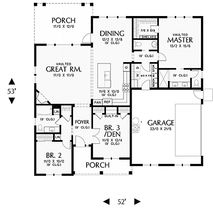 Cottage, Country, Ranch, Traditional House Plan 81241 with 3 Beds, 3 Baths, 2 Car Garage First Level Plan