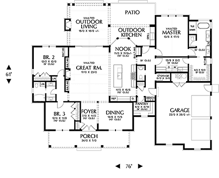 Cottage, Country, Craftsman, Farmhouse, Ranch House Plan 81243 with 3 Beds, 3 Baths, 2 Car Garage First Level Plan