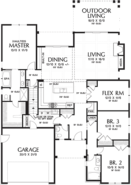 Craftsman, Ranch House Plan 81247 with 4 Beds, 3 Baths, 2 Car Garage First Level Plan