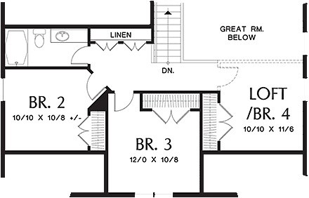 Bungalow, Craftsman House Plan 81248 with 4 Beds, 3 Baths, 2 Car Garage Second Level Plan