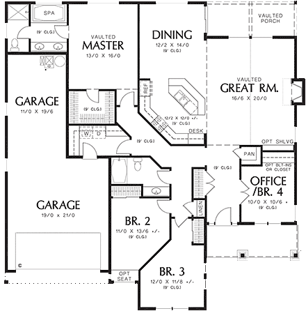 Craftsman, One-Story, Ranch House Plan 81252 with 3 Beds, 2 Baths, 3 Car Garage First Level Plan