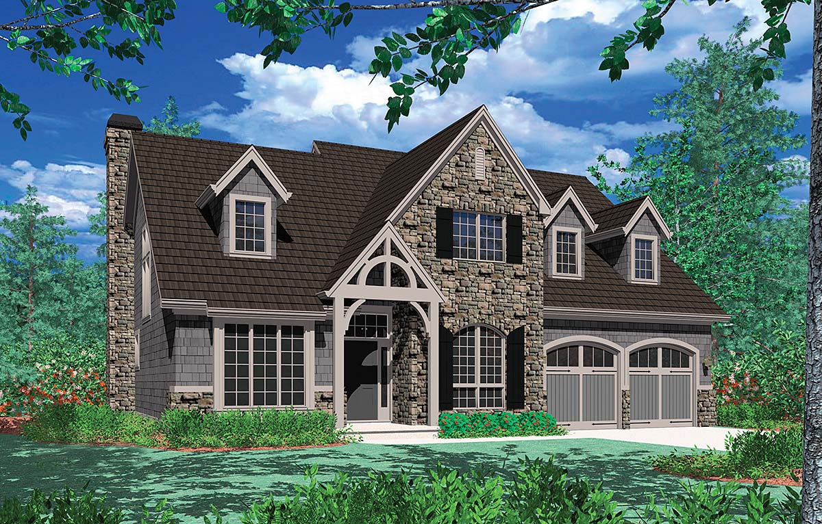 Craftsman, European, French Country, Traditional Plan with 2196 Sq. Ft., 4 Bedrooms, 3 Bathrooms, 3 Car Garage Elevation