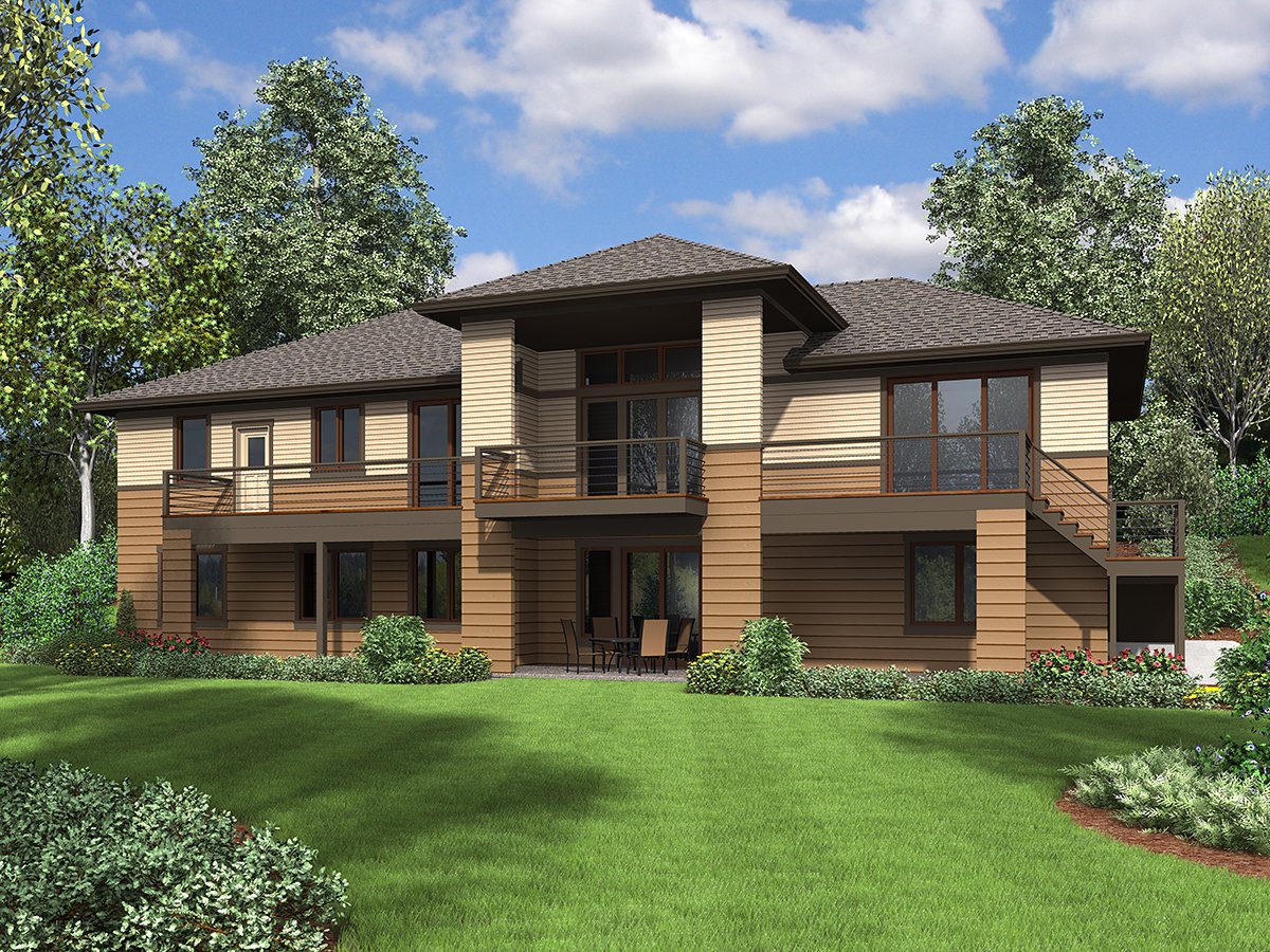 Contemporary, Craftsman, Tuscan House Plan 81262 with 3 Beds, 4 Baths, 2 Car Garage Rear Elevation
