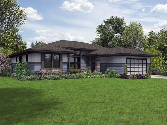 Contemporary, Prairie, Ranch House Plan 81263 with 3 Beds, 2 Baths, 2 Car Garage Elevation