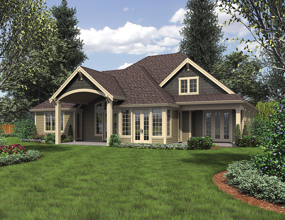 Craftsman, Traditional Plan with 3084 Sq. Ft., 4 Bedrooms, 4 Bathrooms, 3 Car Garage Rear Elevation