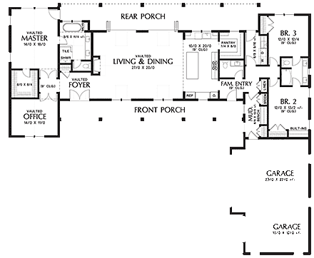 Country, Craftsman, Farmhouse House Plan 81268 with 3 Beds, 3 Baths, 3 Car Garage First Level Plan