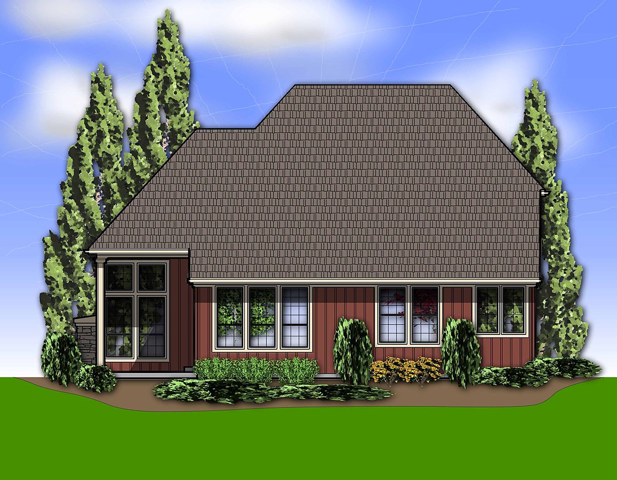 Craftsman, Traditional Plan with 2080 Sq. Ft., 3 Bedrooms, 3 Bathrooms, 2 Car Garage Rear Elevation