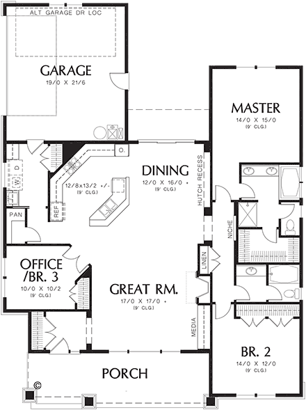Craftsman House Plan 81270 with 3 Beds, 2 Baths, 2 Car Garage First Level Plan
