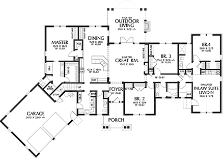 Bungalow, Craftsman, Tuscan House Plan 81272 with 4 Beds, 4 Baths, 2 Car Garage First Level Plan
