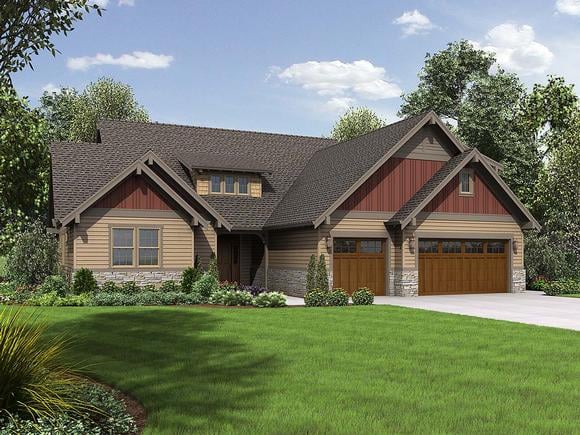 Bungalow, Craftsman, Ranch, Traditional House Plan 81273 with 3 Beds, 4 Baths, 3 Car Garage Elevation