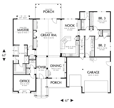 Bungalow, Craftsman, Ranch House Plan 81279 with 3 Beds, 3 Baths, 3 Car Garage First Level Plan