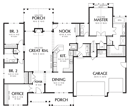 Bungalow, Craftsman, Ranch House Plan 81280 with 3 Beds, 3 Baths, 3 Car Garage First Level Plan