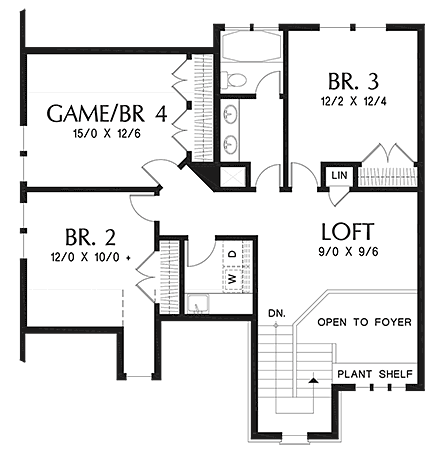 European House Plan 81282 with 4 Beds, 3 Baths, 2 Car Garage Second Level Plan