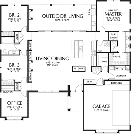 House Plan 81285 - Ranch Style with 2136 Sq Ft, 4 Bed, 2 Bath