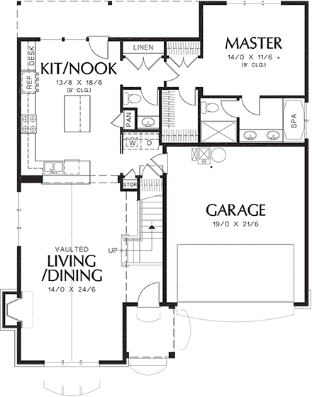 Cottage, Narrow Lot, Tudor House Plan 81291 with 3 Beds, 3 Baths, 2 Car Garage First Level Plan