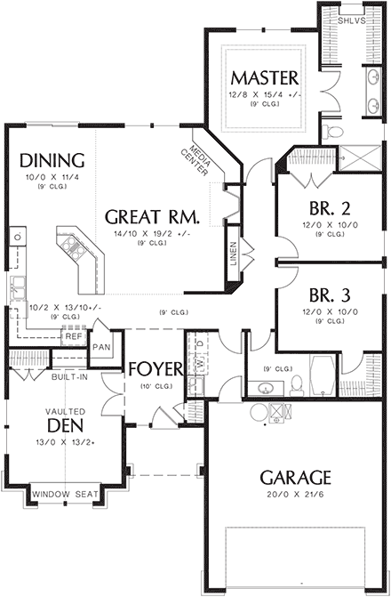 Bungalow, Craftsman, Narrow Lot House Plan 81292 with 3 Beds, 2 Baths, 2 Car Garage First Level Plan