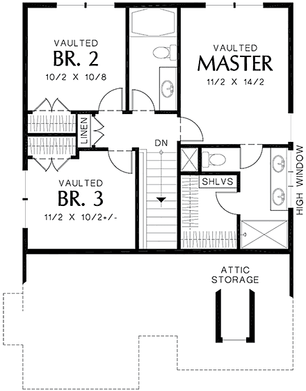 Bungalow, Colonial, Cottage, Craftsman, Narrow Lot House Plan 81293 with 3 Beds, 3 Baths, 1 Car Garage Second Level Plan