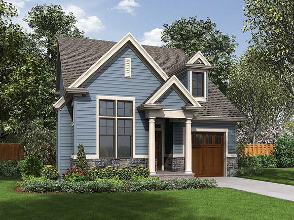 Bungalow, Colonial, Cottage, Craftsman, Narrow Lot House Plan 81293 with 3 Beds, 3 Baths, 1 Car Garage Elevation