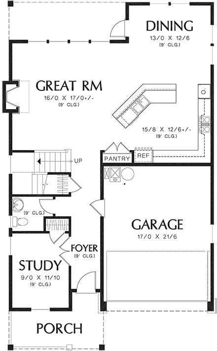 Bungalow, Cottage, Craftsman, Narrow Lot House Plan 81294 with 3 Beds, 3 Baths, 2 Car Garage First Level Plan