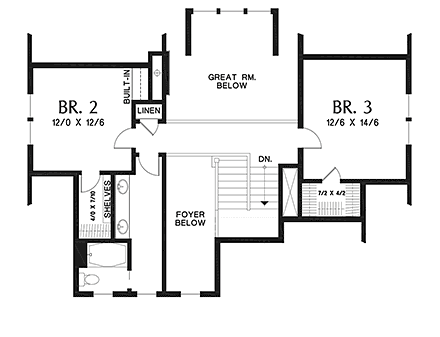 Traditional House Plan 81296 with 3 Beds, 3 Baths, 2 Car Garage Second Level Plan