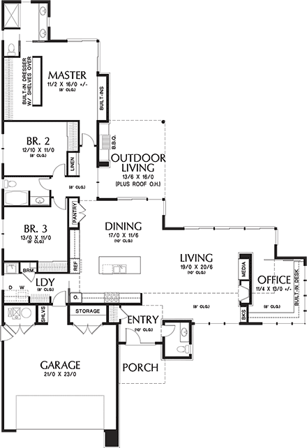 Contemporary, Modern, Prairie House Plan 81298 with 3 Beds, 3 Baths, 2 Car Garage First Level Plan