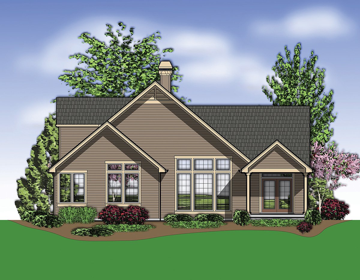Bungalow Plan with 2120 Sq. Ft., 3 Bedrooms, 3 Bathrooms, 3 Car Garage Rear Elevation
