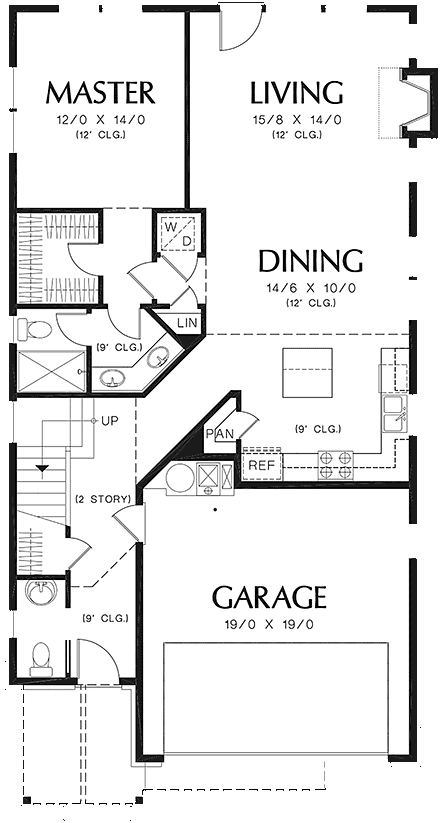 Cottage, Narrow Lot House Plan 81301 with 3 Beds, 3 Baths, 2 Car Garage First Level Plan