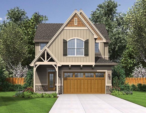 Cottage, Narrow Lot House Plan 81301 with 3 Beds, 3 Baths, 2 Car Garage Elevation
