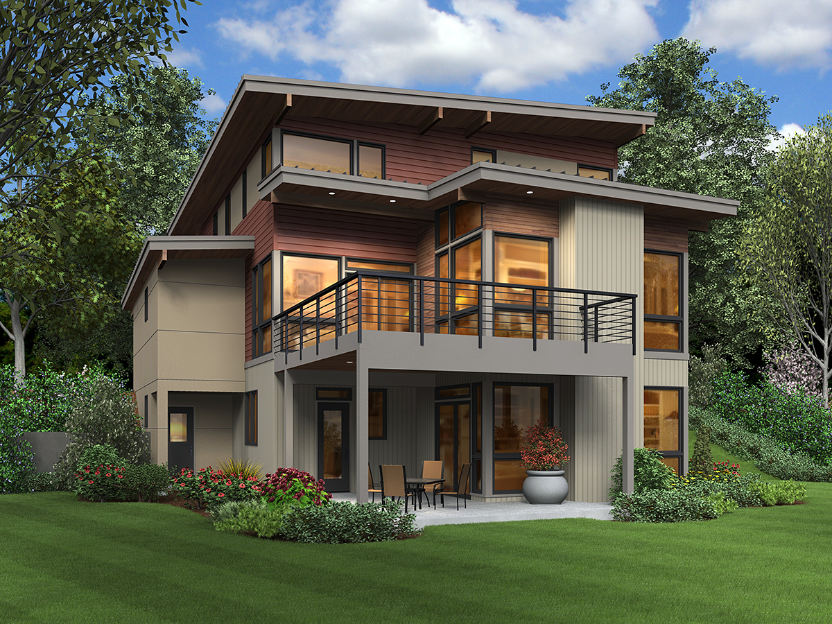 Contemporary, Modern Plan with 3026 Sq. Ft., 4 Bedrooms, 4 Bathrooms, 2 Car Garage Rear Elevation