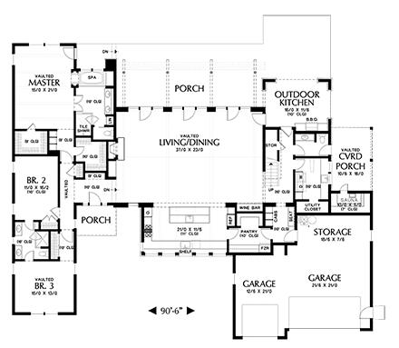 Contemporary, Modern House Plan 81304 with 3 Beds, 3 Baths, 3 Car Garage First Level Plan