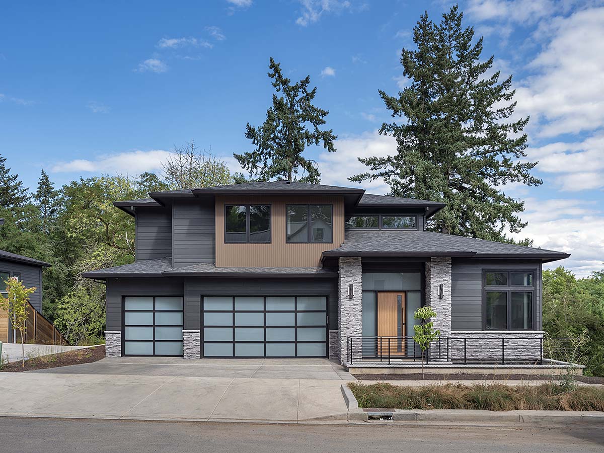 Contemporary, Prairie Style Plan with 3692 Sq. Ft., 4 Bedrooms, 4 Bathrooms, 3 Car Garage Elevation