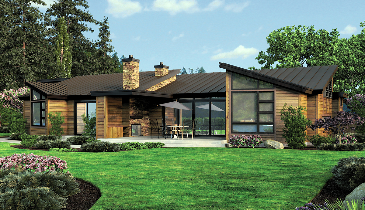 Contemporary, Modern Plan with 3296 Sq. Ft., 3 Bedrooms, 4 Bathrooms, 3 Car Garage Rear Elevation