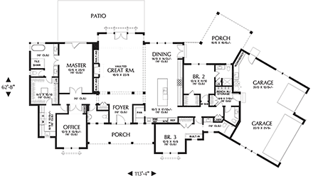 Country, Farmhouse, Ranch House Plan 81307 with 3 Beds, 5 Baths, 3 Car Garage First Level Plan