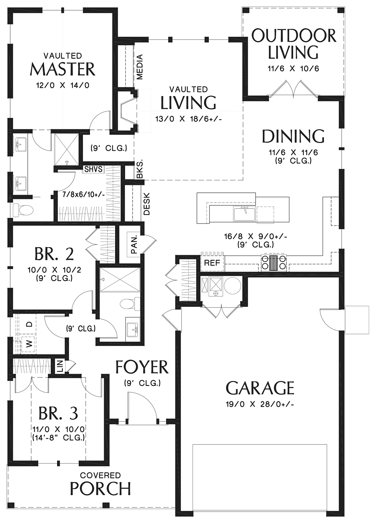 Contemporary, Cottage, Country, Farmhouse, Ranch House Plan 81308 with 3 Beds, 2 Baths, 2 Car Garage Level One