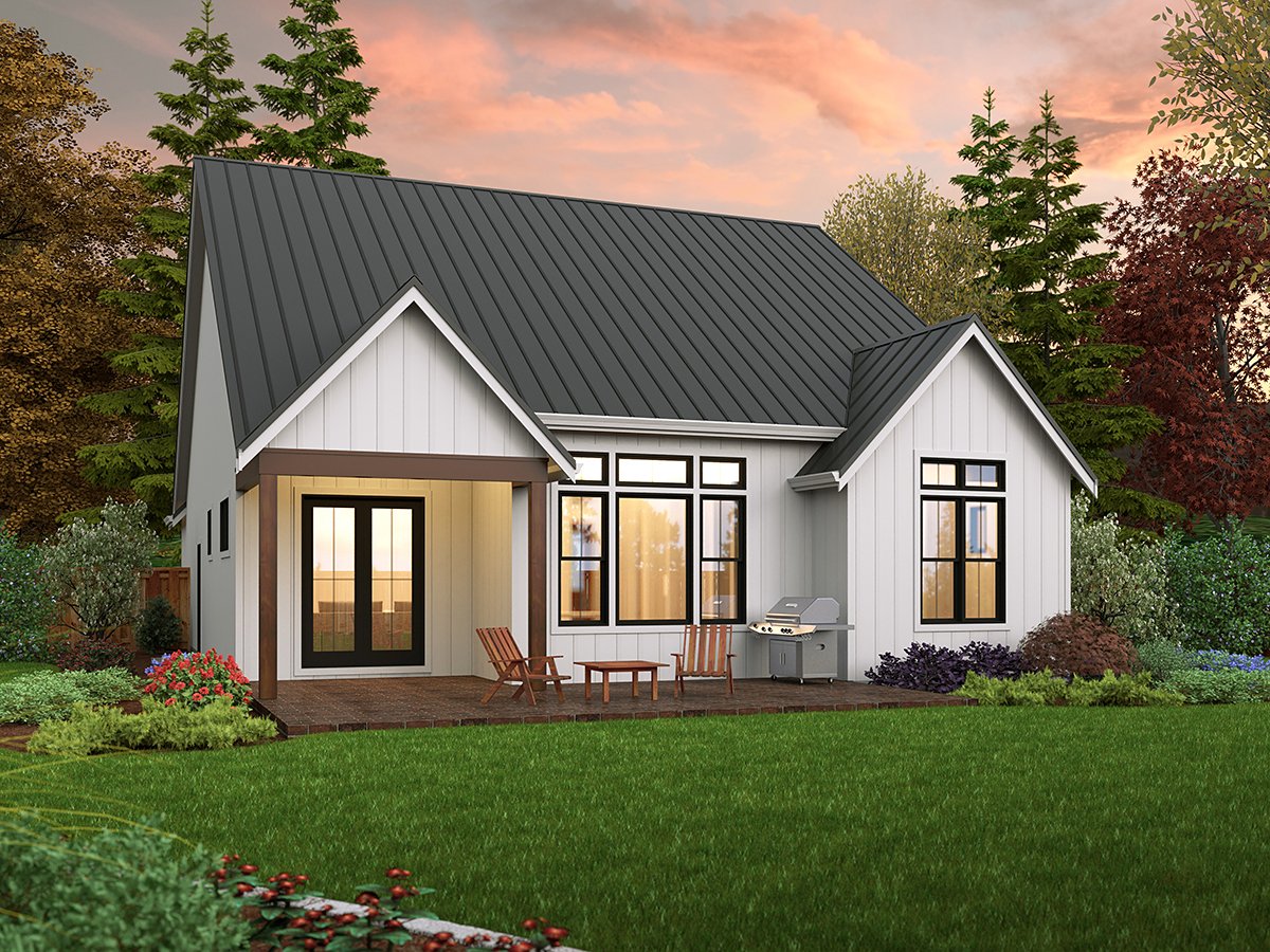 Contemporary, Cottage, Country, Farmhouse, Ranch House Plan 81308 with 3 Beds, 2 Baths, 2 Car Garage Rear Elevation