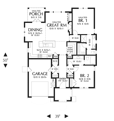 Cottage, European, Traditional House Plan 81309 with 2 Beds, 2 Baths, 2 Car Garage First Level Plan