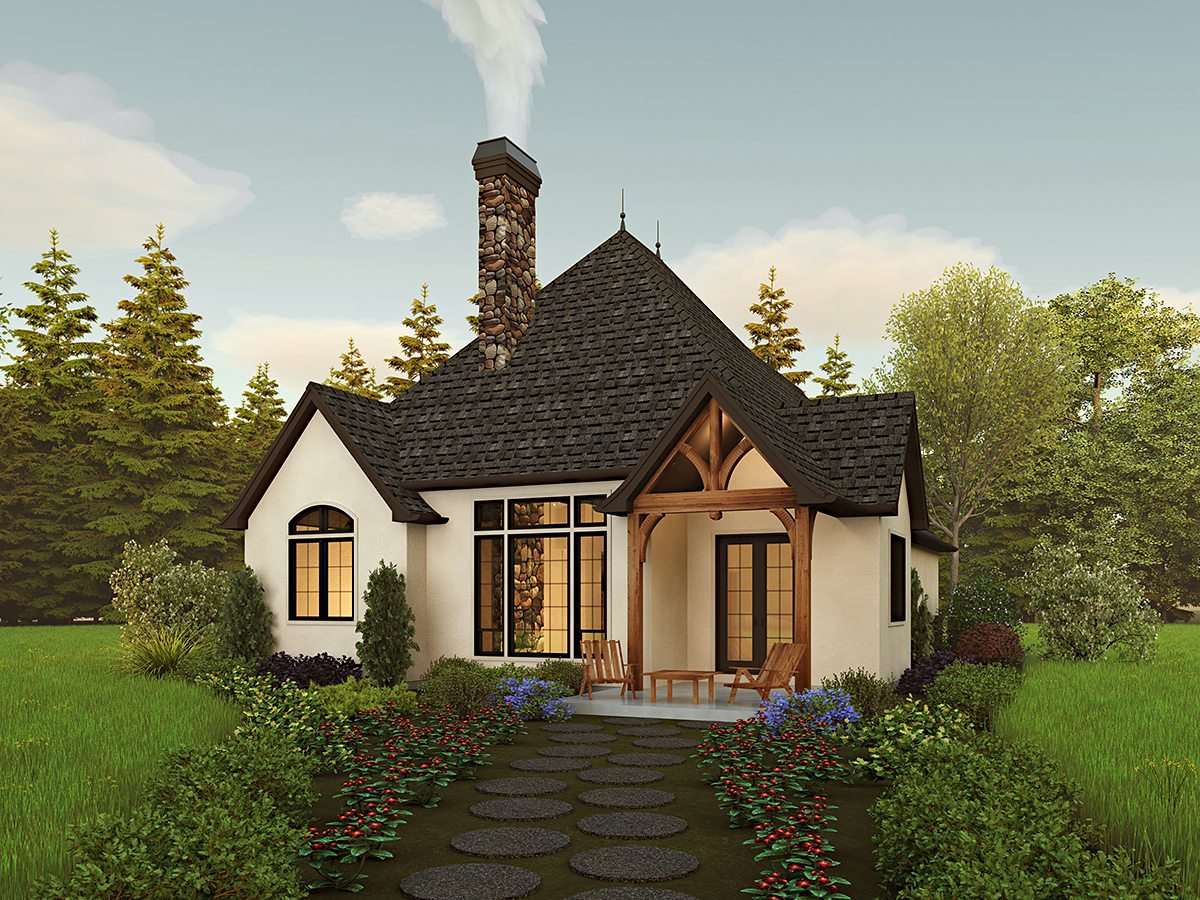 Cottage, European, Traditional House Plan 81309 with 2 Beds, 2 Baths, 2 Car Garage Rear Elevation