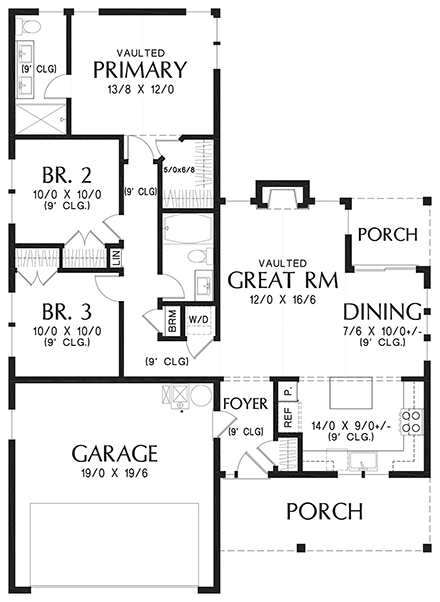 Contemporary, Farmhouse, Ranch House Plan 81310 with 3 Beds, 2 Baths, 2 Car Garage First Level Plan
