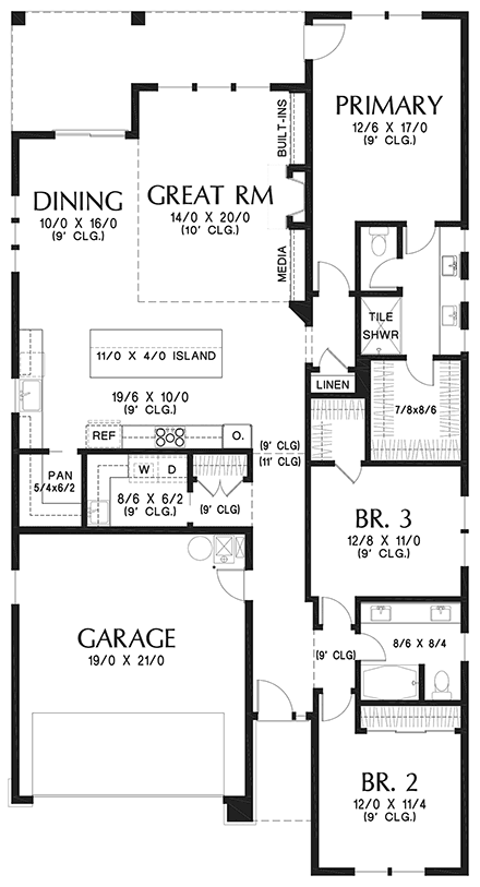 Contemporary, Prairie House Plan 81311 with 3 Beds, 2 Baths, 2 Car Garage First Level Plan