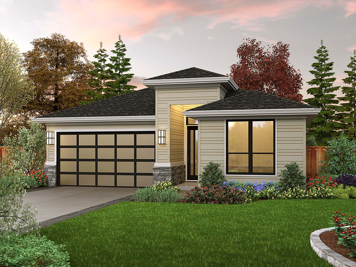Contemporary, Prairie House Plan 81311 with 3 Beds, 2 Baths, 2 Car Garage Elevation