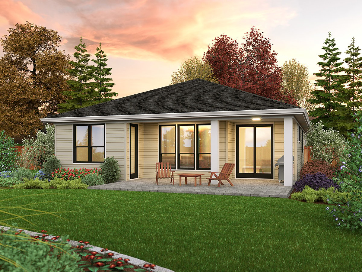 Contemporary, Prairie House Plan 81311 with 3 Beds, 2 Baths, 2 Car Garage Rear Elevation