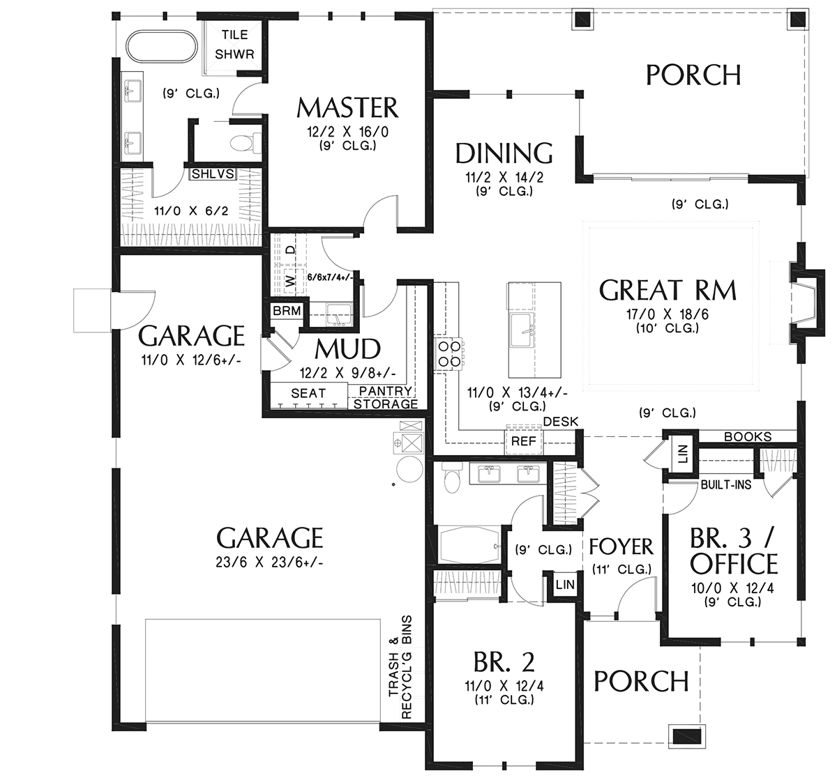 Prairie, Ranch House Plan 81312 with 3 Beds, 2 Baths, 2 Car Garage Level One