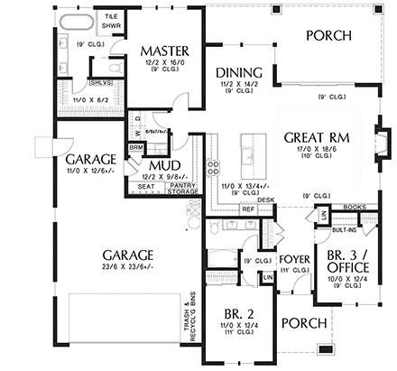 Prairie, Ranch House Plan 81312 with 3 Beds, 2 Baths, 2 Car Garage First Level Plan