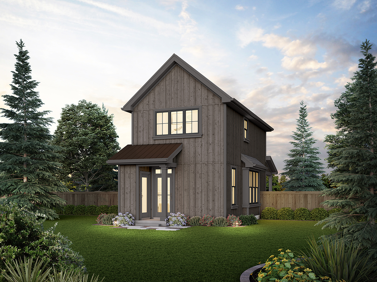 Contemporary, Cottage, Country, Farmhouse Plan with 944 Sq. Ft., 2 Bedrooms, 1 Bathrooms Rear Elevation