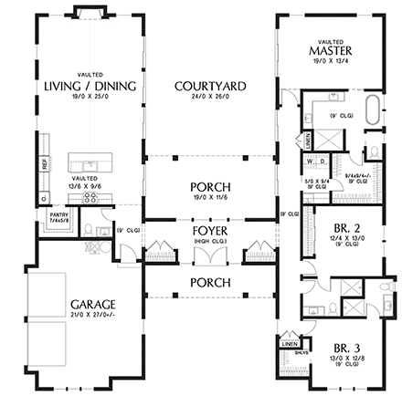 Contemporary, Farmhouse, Ranch House Plan 81317 with 3 Beds, 4 Baths, 2 Car Garage First Level Plan