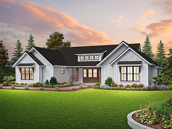 Contemporary, Farmhouse, Ranch House Plan 81317 with 3 Beds, 4 Baths, 2 Car Garage Elevation