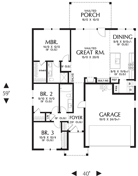 Craftsman, Farmhouse House Plan 81318 with 3 Beds, 2 Baths, 2 Car Garage First Level Plan